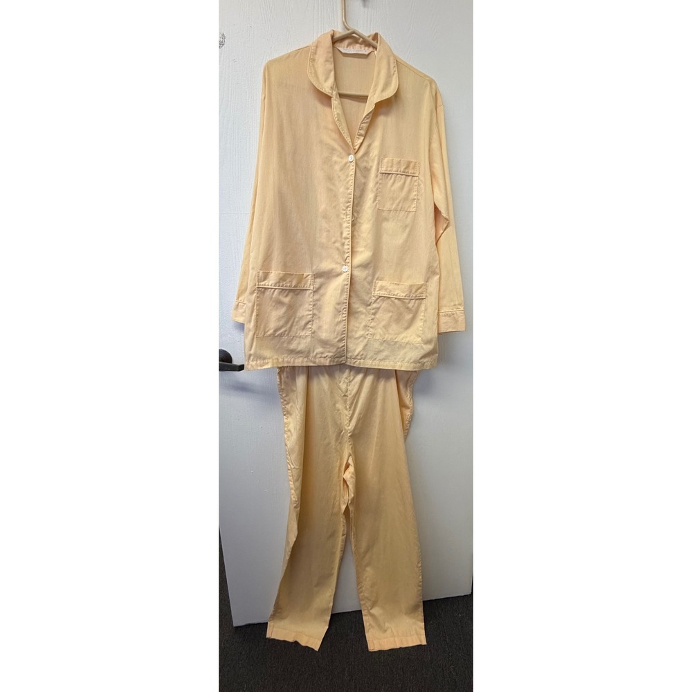 Vintage Victoria's Secret Country Pajama Set Yellow Pinstripe Cotton Large